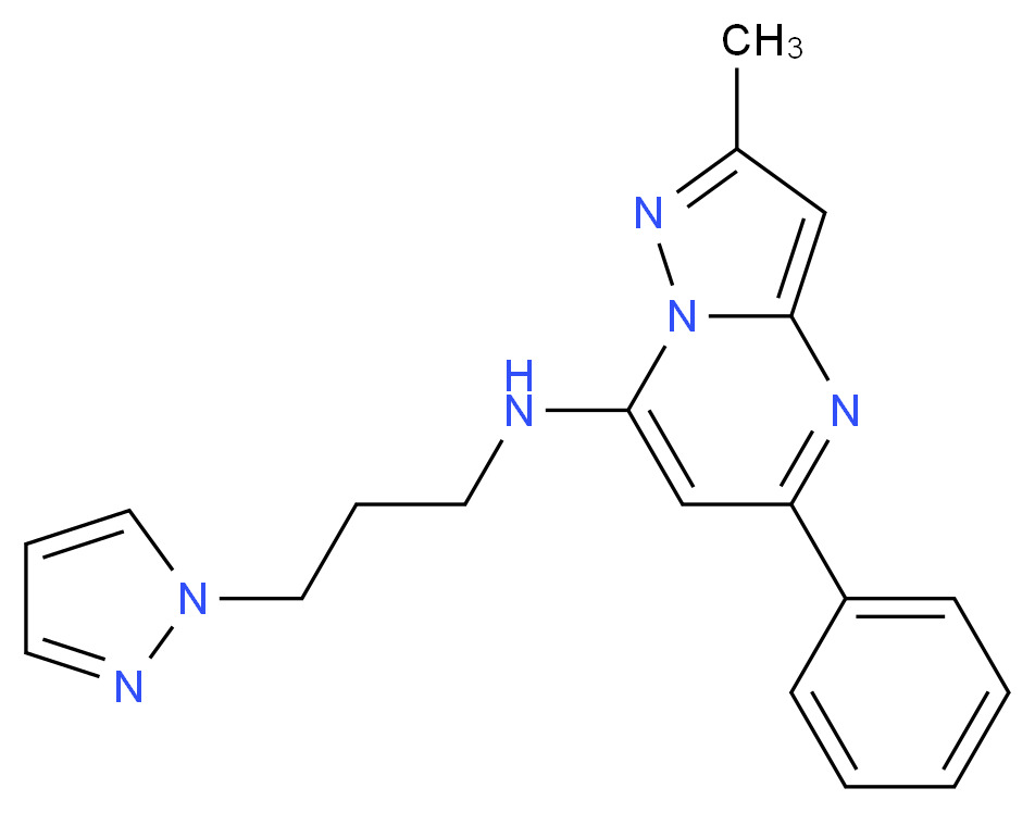 2-methyl-5-phenyl-N-[3-(1H-pyrazol-1-yl)propyl]pyrazolo[1,5-a]pyrimidin-7-amine_Molecular_structure_CAS_)