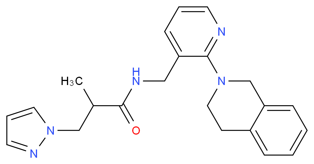 N-{[2-(3,4-dihydro-2(1H)-isoquinolinyl)-3-pyridinyl]methyl}-2-methyl-3-(1H-pyrazol-1-yl)propanamide_Molecular_structure_CAS_)