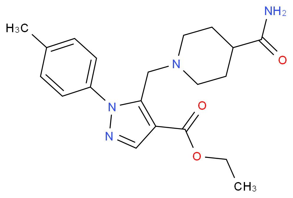 ethyl 5-{[4-(aminocarbonyl)-1-piperidinyl]methyl}-1-(4-methylphenyl)-1H-pyrazole-4-carboxylate_Molecular_structure_CAS_)