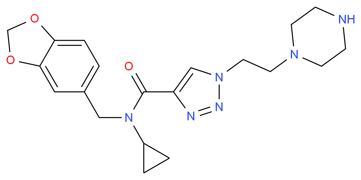 N-(1,3-benzodioxol-5-ylmethyl)-N-cyclopropyl-1-(2-piperazin-1-ylethyl)-1H-1,2,3-triazole-4-carboxamide_Molecular_structure_CAS_)