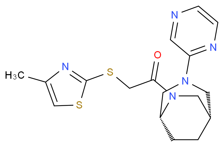 (1S*,5R*)-6-{[(4-methyl-1,3-thiazol-2-yl)thio]acetyl}-3-(2-pyrazinyl)-3,6-diazabicyclo[3.2.2]nonane_Molecular_structure_CAS_)