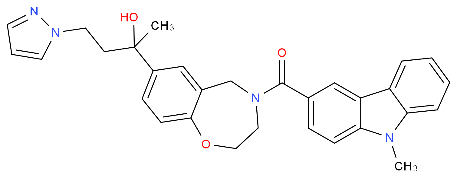 2-{4-[(9-methyl-9H-carbazol-3-yl)carbonyl]-2,3,4,5-tetrahydro-1,4-benzoxazepin-7-yl}-4-(1H-pyrazol-1-yl)-2-butanol_Molecular_structure_CAS_)