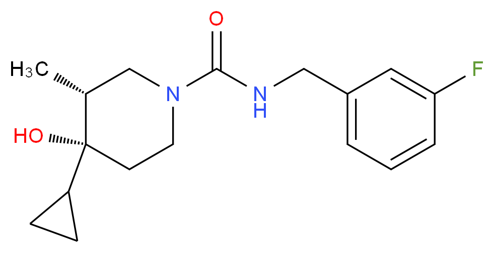 (3R*,4R*)-4-cyclopropyl-N-(3-fluorobenzyl)-4-hydroxy-3-methylpiperidine-1-carboxamide_Molecular_structure_CAS_)