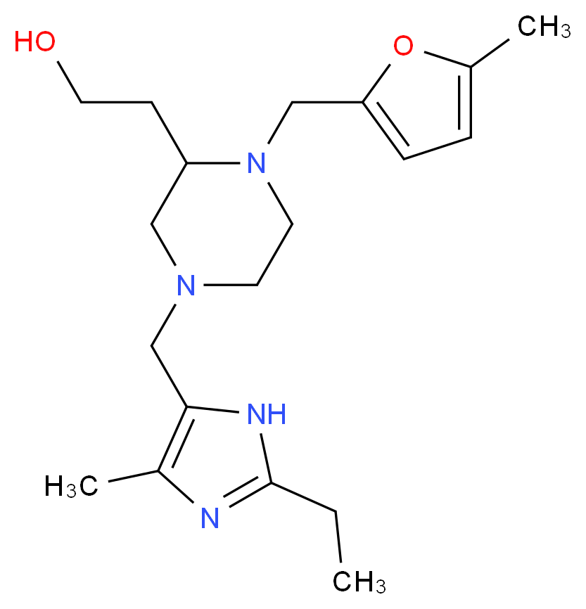2-{4-[(2-ethyl-4-methyl-1H-imidazol-5-yl)methyl]-1-[(5-methyl-2-furyl)methyl]-2-piperazinyl}ethanol_Molecular_structure_CAS_)