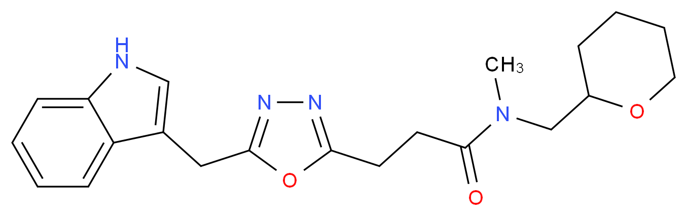 3-[5-(1H-indol-3-ylmethyl)-1,3,4-oxadiazol-2-yl]-N-methyl-N-(tetrahydro-2H-pyran-2-ylmethyl)propanamide_Molecular_structure_CAS_)