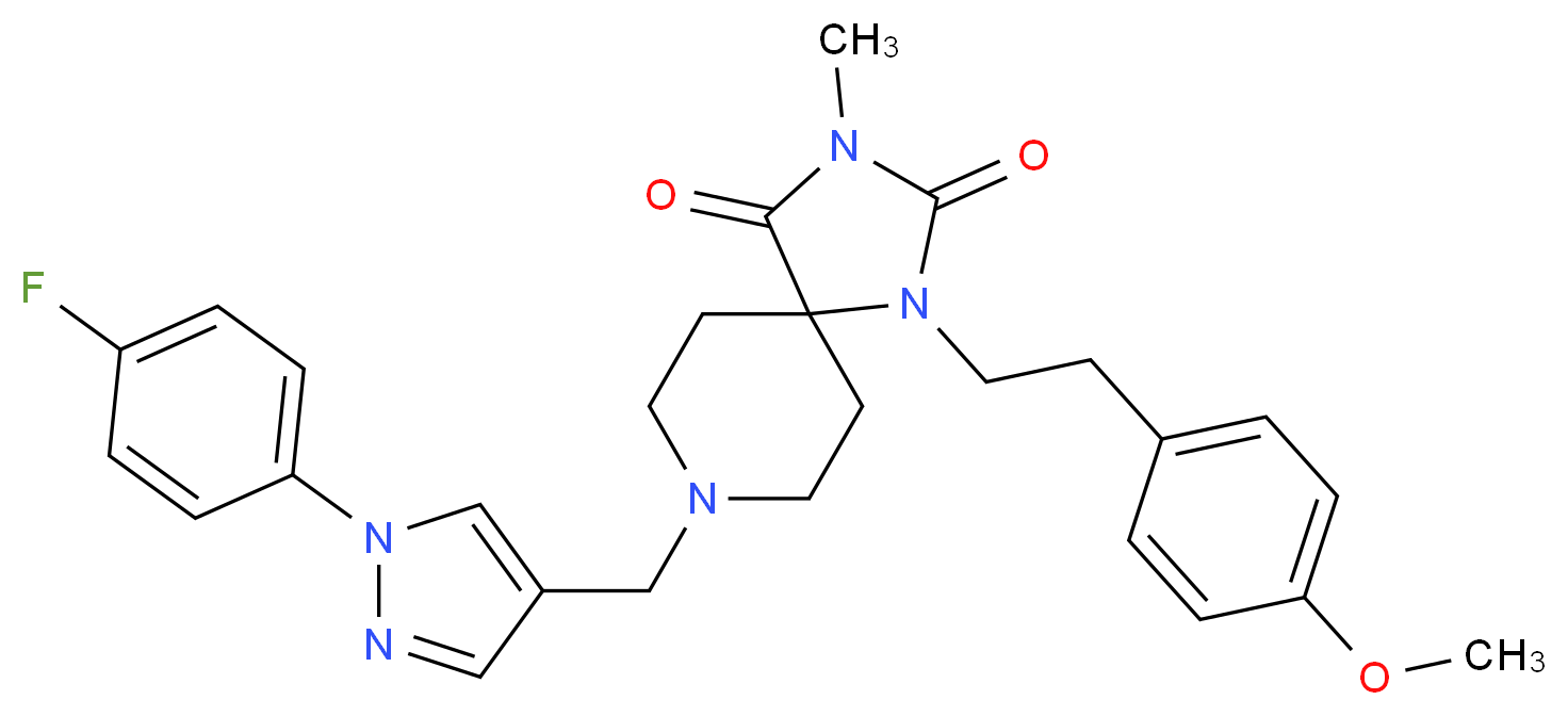 8-{[1-(4-fluorophenyl)-1H-pyrazol-4-yl]methyl}-1-[2-(4-methoxyphenyl)ethyl]-3-methyl-1,3,8-triazaspiro[4.5]decane-2,4-dione_Molecular_structure_CAS_)