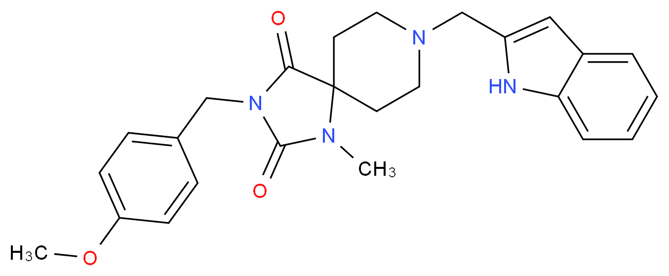8-(1H-indol-2-ylmethyl)-3-(4-methoxybenzyl)-1-methyl-1,3,8-triazaspiro[4.5]decane-2,4-dione_Molecular_structure_CAS_)