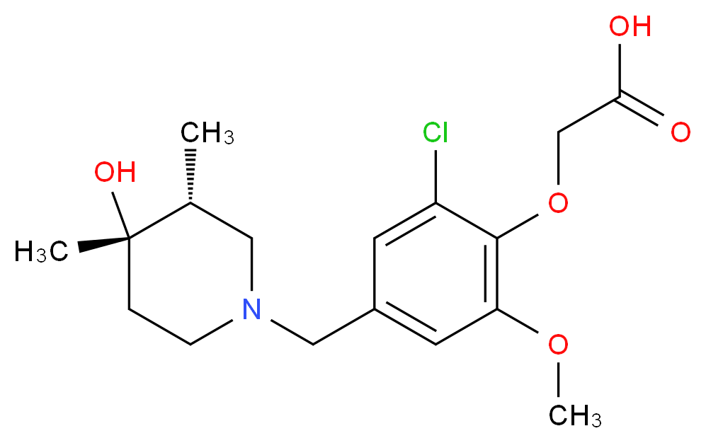 (2-chloro-4-{[(3R*,4S*)-4-hydroxy-3,4-dimethyl-1-piperidinyl]methyl}-6-methoxyphenoxy)acetic acid_Molecular_structure_CAS_)