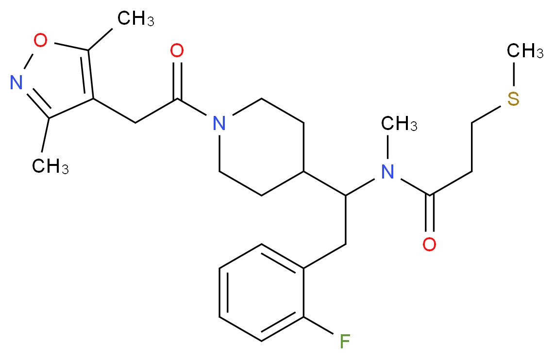 N-[1-{1-[(3,5-dimethyl-4-isoxazolyl)acetyl]-4-piperidinyl}-2-(2-fluorophenyl)ethyl]-N-methyl-3-(methylthio)propanamide_Molecular_structure_CAS_)