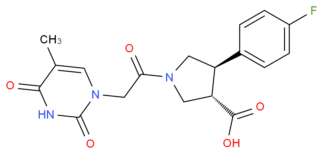 (3S*,4R*)-4-(4-fluorophenyl)-1-[(5-methyl-2,4-dioxo-3,4-dihydropyrimidin-1(2H)-yl)acetyl]pyrrolidine-3-carboxylic acid_Molecular_structure_CAS_)