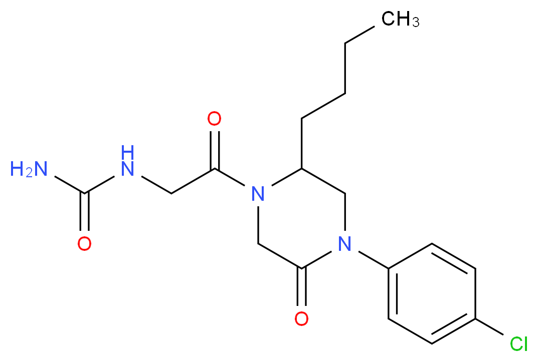 N-{2-[2-butyl-4-(4-chlorophenyl)-5-oxo-1-piperazinyl]-2-oxoethyl}urea (non-preferred name)_Molecular_structure_CAS_)