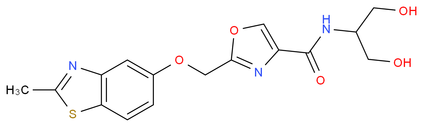 N-[2-hydroxy-1-(hydroxymethyl)ethyl]-2-{[(2-methyl-1,3-benzothiazol-5-yl)oxy]methyl}-1,3-oxazole-4-carboxamide_Molecular_structure_CAS_)