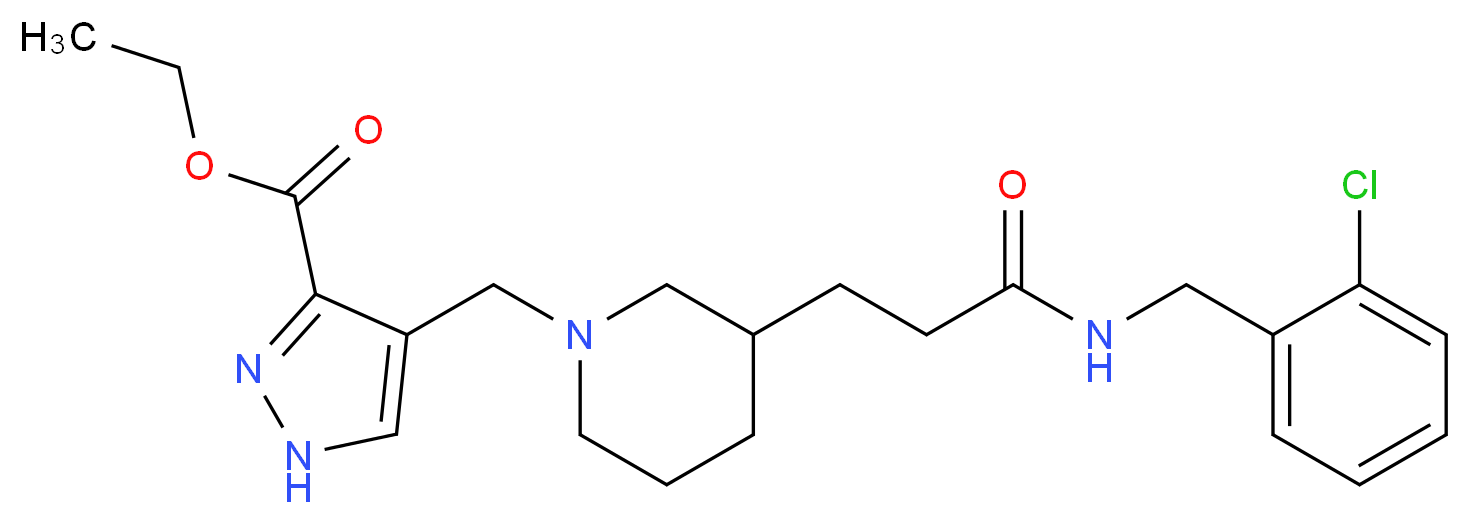 ethyl 4-[(3-{3-[(2-chlorobenzyl)amino]-3-oxopropyl}-1-piperidinyl)methyl]-1H-pyrazole-3-carboxylate_Molecular_structure_CAS_)