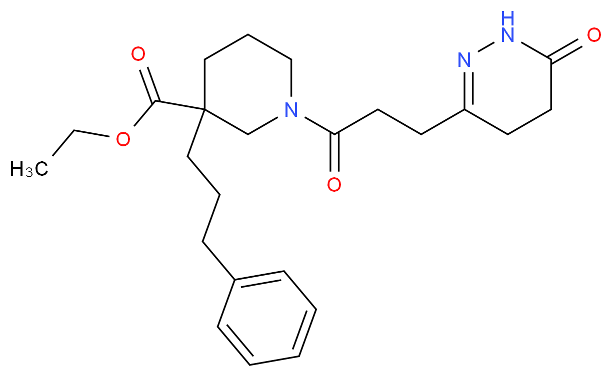 ethyl 1-[3-(6-oxo-1,4,5,6-tetrahydro-3-pyridazinyl)propanoyl]-3-(3-phenylpropyl)-3-piperidinecarboxylate_Molecular_structure_CAS_)