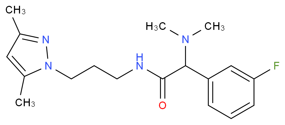 2-(dimethylamino)-N-[3-(3,5-dimethyl-1H-pyrazol-1-yl)propyl]-2-(3-fluorophenyl)acetamide_Molecular_structure_CAS_)