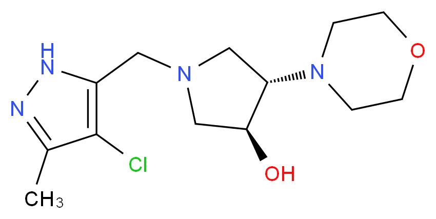 (3S*,4S*)-1-[(4-chloro-3-methyl-1H-pyrazol-5-yl)methyl]-4-morpholin-4-ylpyrrolidin-3-ol_Molecular_structure_CAS_)