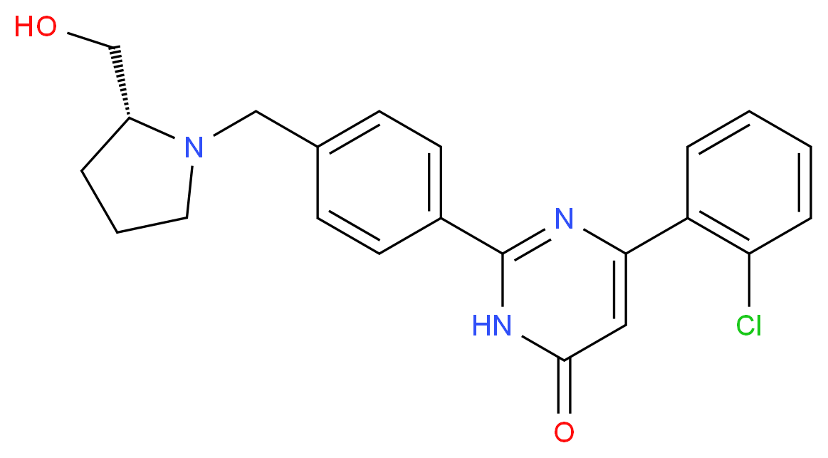 6-(2-chlorophenyl)-2-(4-{[(2R)-2-(hydroxymethyl)pyrrolidin-1-yl]methyl}phenyl)pyrimidin-4(3H)-one_Molecular_structure_CAS_)