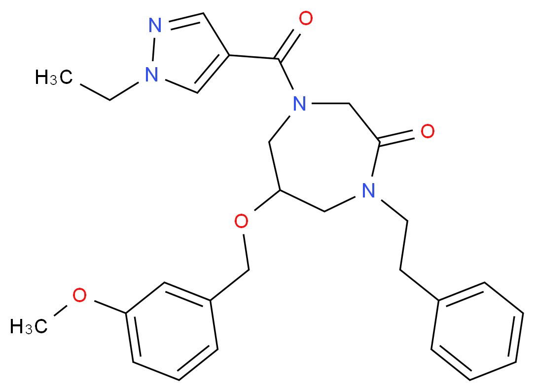 4-[(1-ethyl-1H-pyrazol-4-yl)carbonyl]-6-[(3-methoxybenzyl)oxy]-1-(2-phenylethyl)-1,4-diazepan-2-one_Molecular_structure_CAS_)