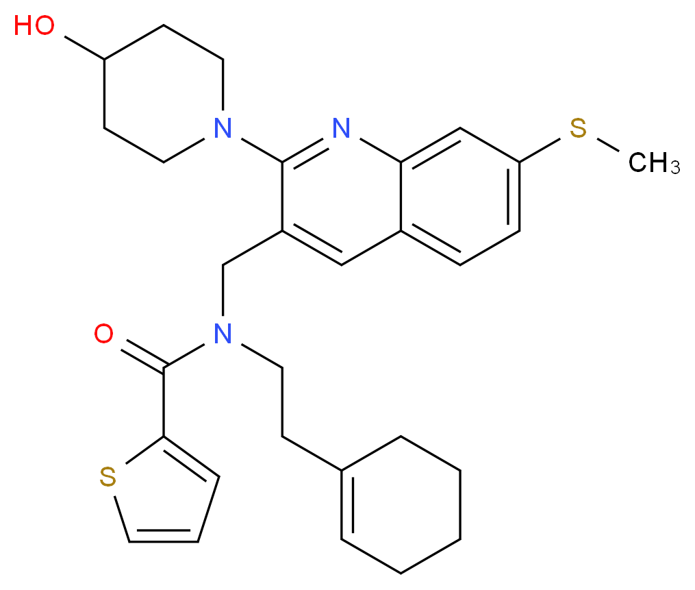 N-[2-(1-cyclohexen-1-yl)ethyl]-N-{[2-(4-hydroxy-1-piperidinyl)-7-(methylthio)-3-quinolinyl]methyl}-2-thiophenecarboxamide_Molecular_structure_CAS_)