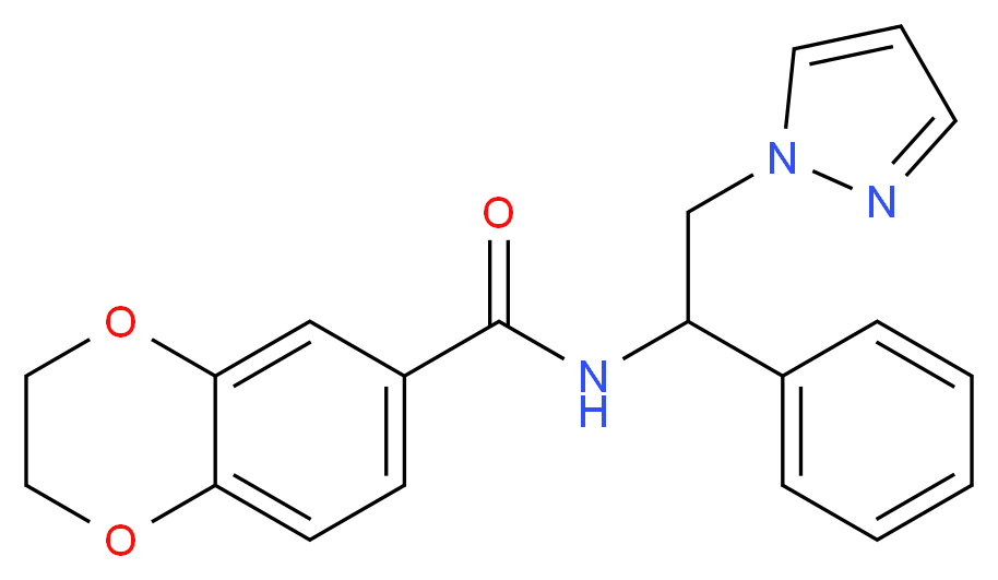 N-[1-phenyl-2-(1H-pyrazol-1-yl)ethyl]-2,3-dihydro-1,4-benzodioxine-6-carboxamide_Molecular_structure_CAS_)
