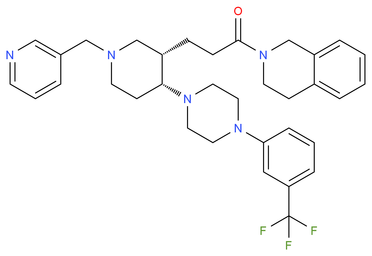 2-[3-((3S*,4R*)-1-(3-pyridinylmethyl)-4-{4-[3-(trifluoromethyl)phenyl]-1-piperazinyl}-3-piperidinyl)propanoyl]-1,2,3,4-tetrahydroisoquinoline_Molecular_structure_CAS_)