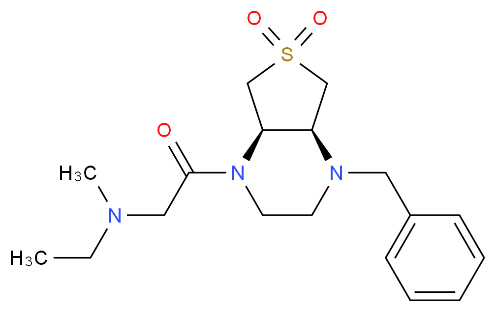 2-[(4aS*,7aR*)-4-benzyl-6,6-dioxidohexahydrothieno[3,4-b]pyrazin-1(2H)-yl]-N-ethyl-N-methyl-2-oxoethanamine_Molecular_structure_CAS_)