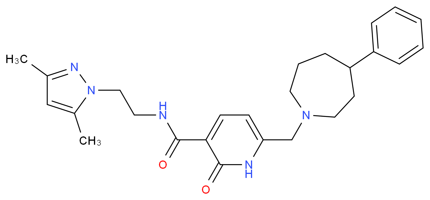 N-[2-(3,5-dimethyl-1H-pyrazol-1-yl)ethyl]-2-oxo-6-[(4-phenyl-1-azepanyl)methyl]-1,2-dihydro-3-pyridinecarboxamide_Molecular_structure_CAS_)