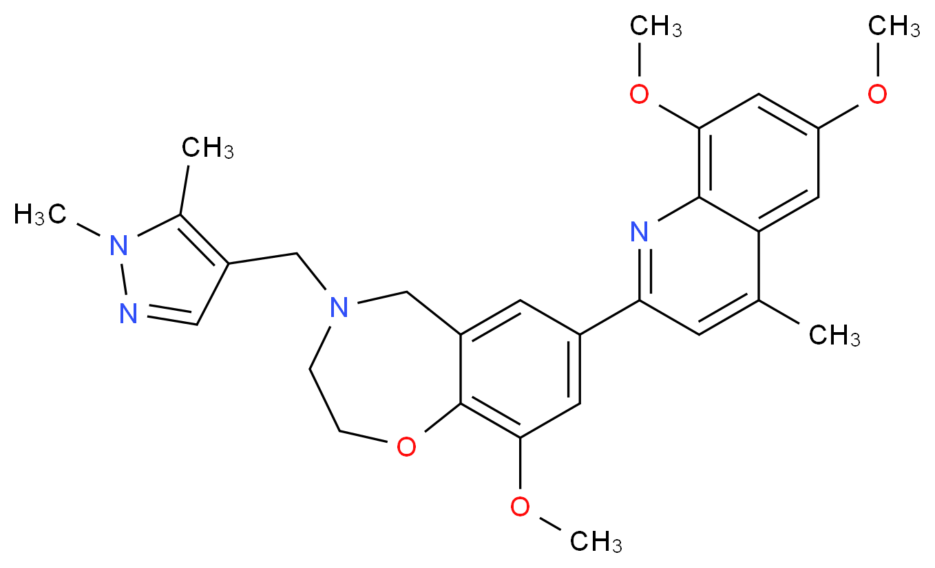 7-(6,8-dimethoxy-4-methyl-2-quinolinyl)-4-[(1,5-dimethyl-1H-pyrazol-4-yl)methyl]-9-methoxy-2,3,4,5-tetrahydro-1,4-benzoxazepine_Molecular_structure_CAS_)