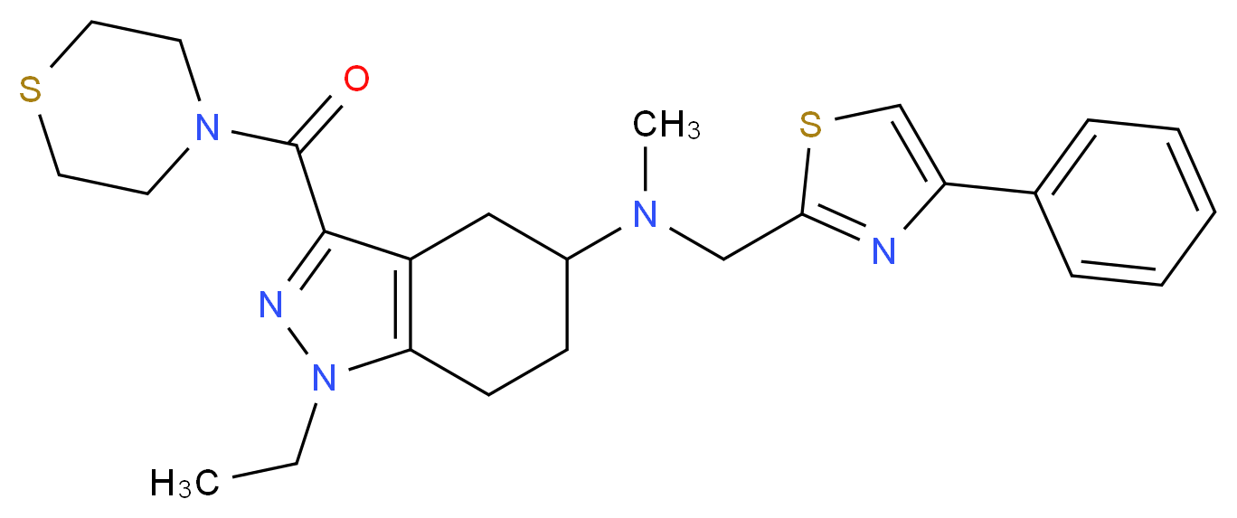 1-ethyl-N-methyl-N-[(4-phenyl-1,3-thiazol-2-yl)methyl]-3-(4-thiomorpholinylcarbonyl)-4,5,6,7-tetrahydro-1H-indazol-5-amine_Molecular_structure_CAS_)