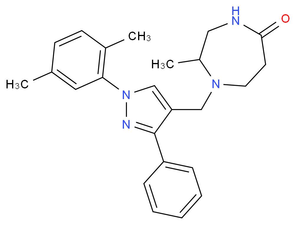 1-{[1-(2,5-dimethylphenyl)-3-phenyl-1H-pyrazol-4-yl]methyl}-2-methyl-1,4-diazepan-5-one_Molecular_structure_CAS_)