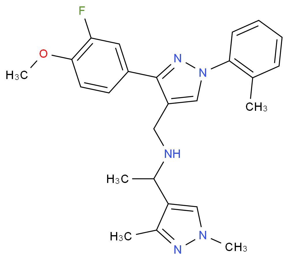 1-(1,3-dimethyl-1H-pyrazol-4-yl)-N-{[3-(3-fluoro-4-methoxyphenyl)-1-(2-methylphenyl)-1H-pyrazol-4-yl]methyl}ethanamine_Molecular_structure_CAS_)