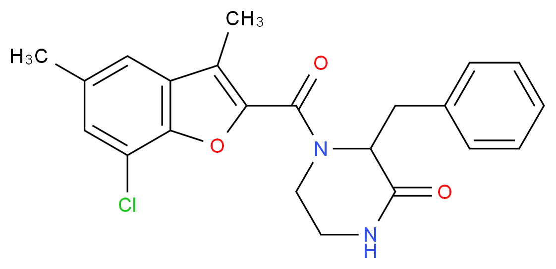 3-benzyl-4-[(7-chloro-3,5-dimethyl-1-benzofuran-2-yl)carbonyl]-2-piperazinone_Molecular_structure_CAS_)