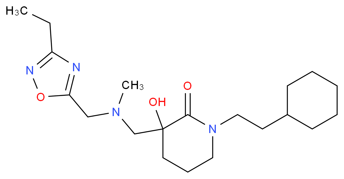 1-(2-cyclohexylethyl)-3-{[[(3-ethyl-1,2,4-oxadiazol-5-yl)methyl](methyl)amino]methyl}-3-hydroxypiperidin-2-one_Molecular_structure_CAS_)