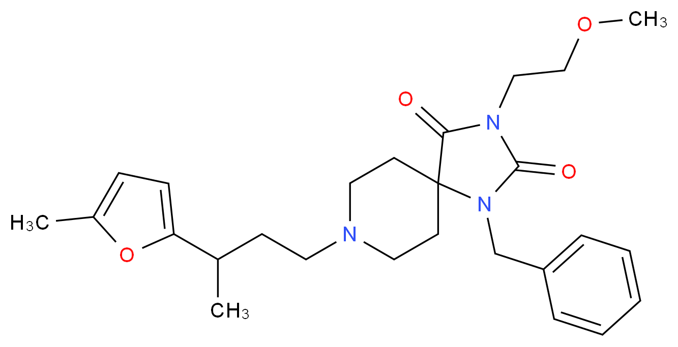 1-benzyl-3-(2-methoxyethyl)-8-[3-(5-methyl-2-furyl)butyl]-1,3,8-triazaspiro[4.5]decane-2,4-dione_Molecular_structure_CAS_)