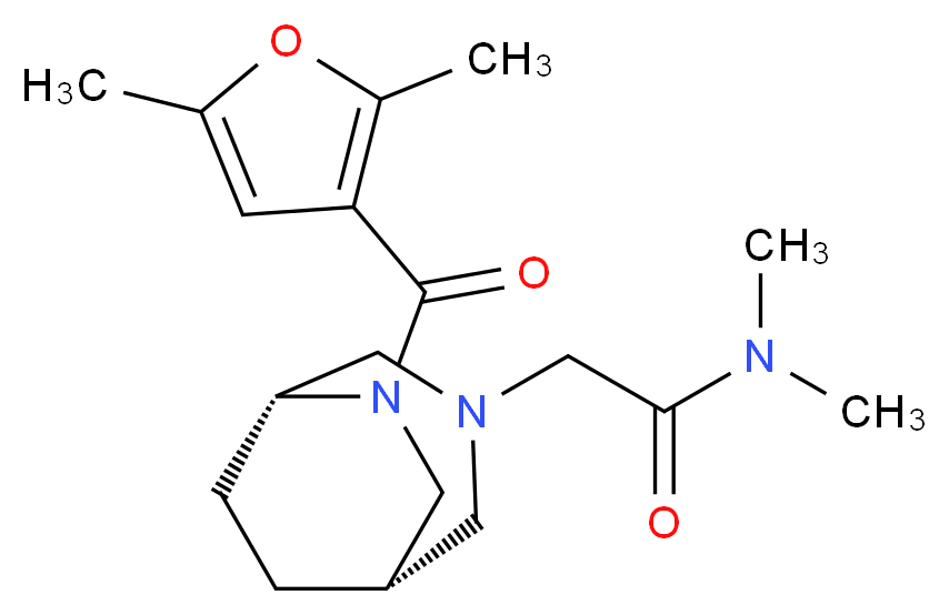 2-[(1S*,5R*)-6-(2,5-dimethyl-3-furoyl)-3,6-diazabicyclo[3.2.2]non-3-yl]-N,N-dimethylacetamide_Molecular_structure_CAS_)