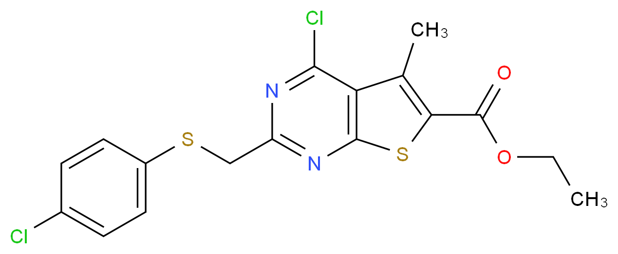 ethyl 4-chloro-2-{[(4-chlorophenyl)thio]methyl}-5-methylthieno[2,3-d]pyrimidine-6-carboxylate_Molecular_structure_CAS_)