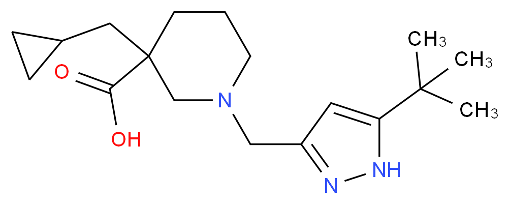 1-[(5-tert-butyl-1H-pyrazol-3-yl)methyl]-3-(cyclopropylmethyl)piperidine-3-carboxylic acid_Molecular_structure_CAS_)
