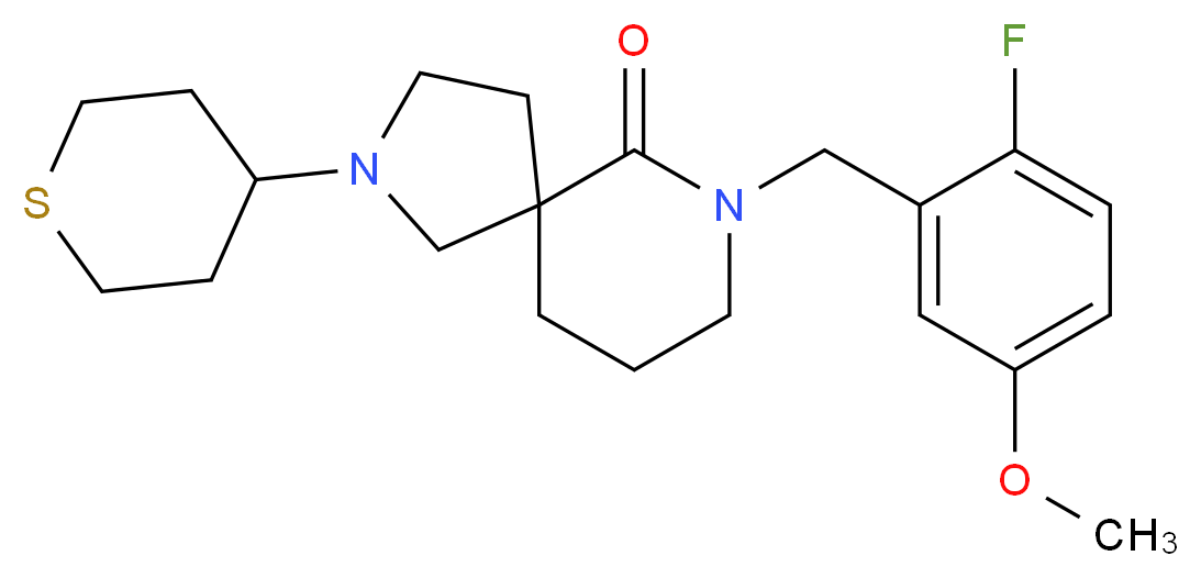 7-(2-fluoro-5-methoxybenzyl)-2-(tetrahydro-2H-thiopyran-4-yl)-2,7-diazaspiro[4.5]decan-6-one_Molecular_structure_CAS_)