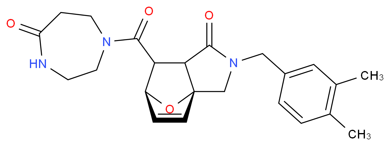 (3aR*,6S*)-2-(3,4-dimethylbenzyl)-7-[(5-oxo-1,4-diazepan-1-yl)carbonyl]-2,3,7,7a-tetrahydro-3a,6-epoxyisoindol-1(6H)-one_Molecular_structure_CAS_)