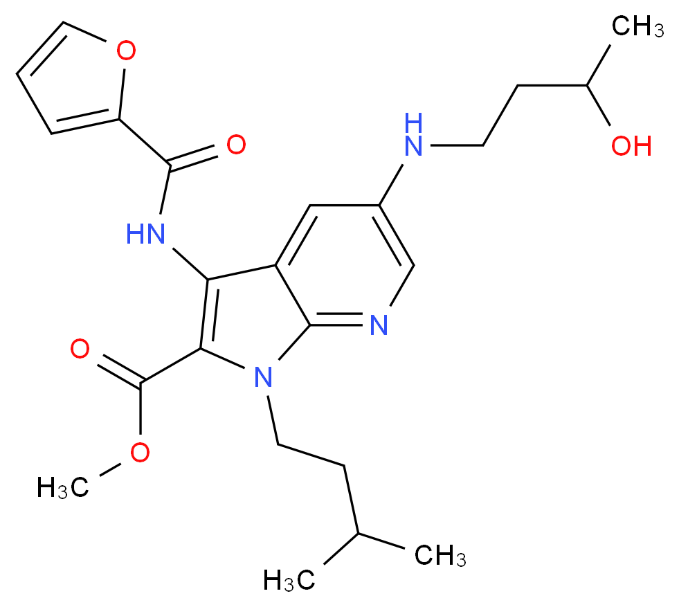methyl 3-(2-furoylamino)-5-[(3-hydroxybutyl)amino]-1-(3-methylbutyl)-1H-pyrrolo[2,3-b]pyridine-2-carboxylate_Molecular_structure_CAS_)