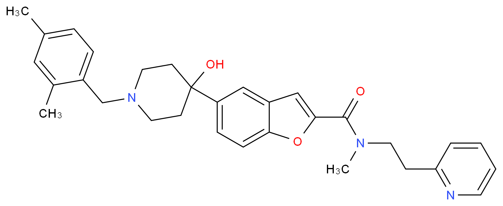 5-[1-(2,4-dimethylbenzyl)-4-hydroxy-4-piperidinyl]-N-methyl-N-[2-(2-pyridinyl)ethyl]-1-benzofuran-2-carboxamide_Molecular_structure_CAS_)