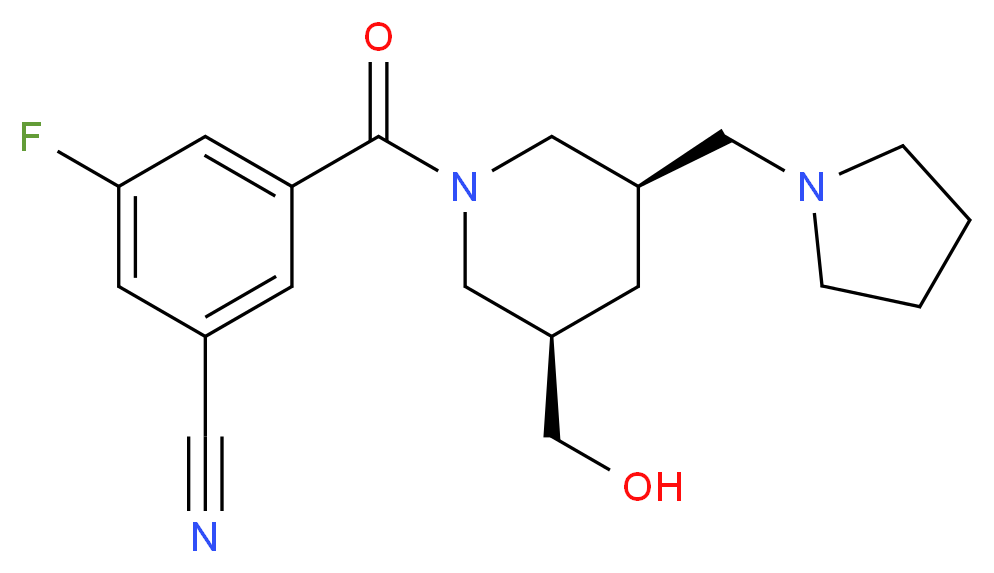 3-fluoro-5-{[(3R*,5R*)-3-(hydroxymethyl)-5-(1-pyrrolidinylmethyl)-1-piperidinyl]carbonyl}benzonitrile_Molecular_structure_CAS_)