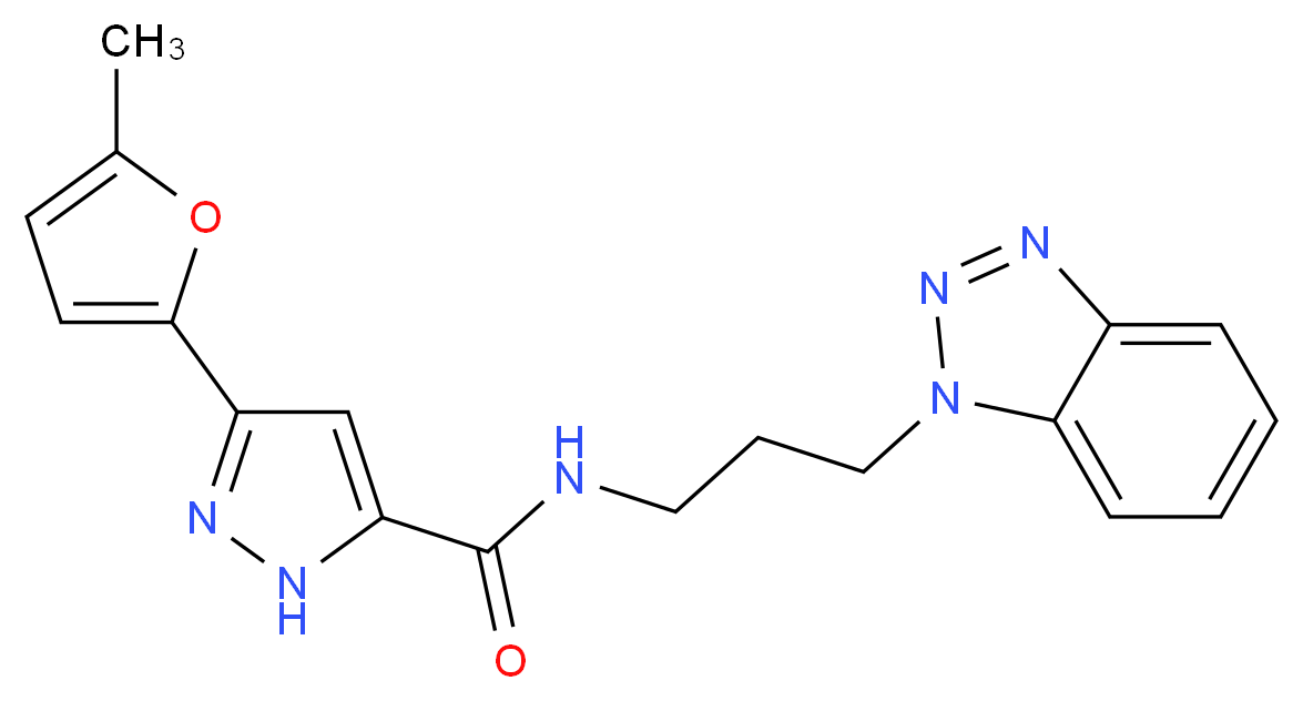 N-[3-(1H-1,2,3-benzotriazol-1-yl)propyl]-3-(5-methyl-2-furyl)-1H-pyrazole-5-carboxamide_Molecular_structure_CAS_)