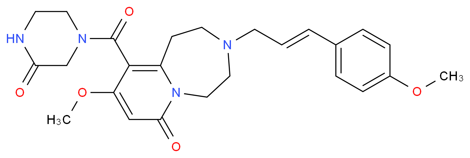 9-methoxy-3-[(2E)-3-(4-methoxyphenyl)-2-propen-1-yl]-10-[(3-oxo-1-piperazinyl)carbonyl]-2,3,4,5-tetrahydropyrido[1,2-d][1,4]diazepin-7(1H)-one_Molecular_structure_CAS_)