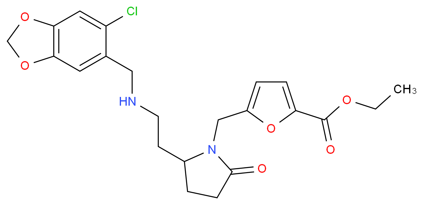 ethyl 5-{[2-(2-{[(6-chloro-1,3-benzodioxol-5-yl)methyl]amino}ethyl)-5-oxo-1-pyrrolidinyl]methyl}-2-furoate_Molecular_structure_CAS_)