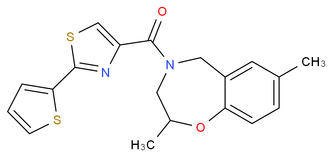 2,7-dimethyl-4-{[2-(2-thienyl)-1,3-thiazol-4-yl]carbonyl}-2,3,4,5-tetrahydro-1,4-benzoxazepine_Molecular_structure_CAS_)