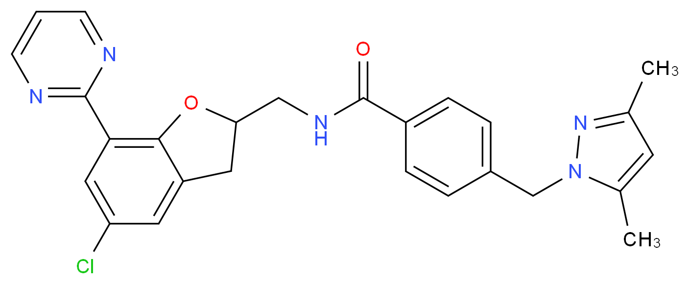 N-{[5-chloro-7-(2-pyrimidinyl)-2,3-dihydro-1-benzofuran-2-yl]methyl}-4-[(3,5-dimethyl-1H-pyrazol-1-yl)methyl]benzamide_Molecular_structure_CAS_)