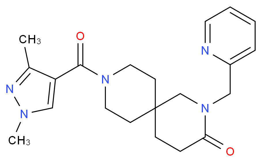 9-[(1,3-dimethyl-1H-pyrazol-4-yl)carbonyl]-2-(pyridin-2-ylmethyl)-2,9-diazaspiro[5.5]undecan-3-one_Molecular_structure_CAS_)