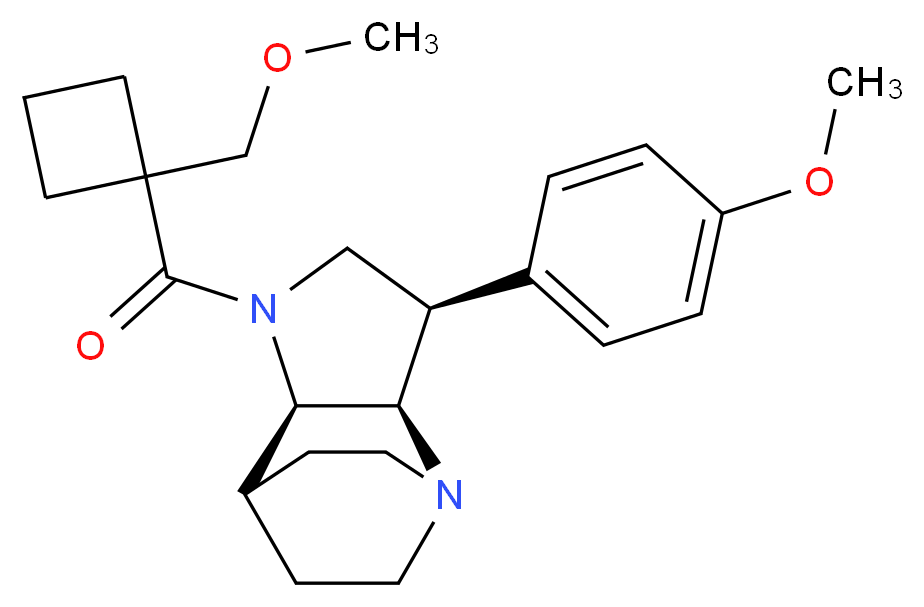 (3R*,3aR*,7aR*)-1-{[1-(methoxymethyl)cyclobutyl]carbonyl}-3-(4-methoxyphenyl)octahydro-4,7-ethanopyrrolo[3,2-b]pyridine_Molecular_structure_CAS_)