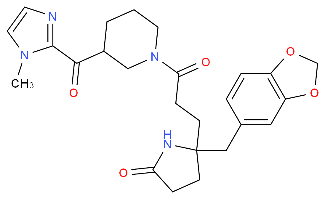 5-(1,3-benzodioxol-5-ylmethyl)-5-(3-{3-[(1-methyl-1H-imidazol-2-yl)carbonyl]-1-piperidinyl}-3-oxopropyl)-2-pyrrolidinone_Molecular_structure_CAS_)
